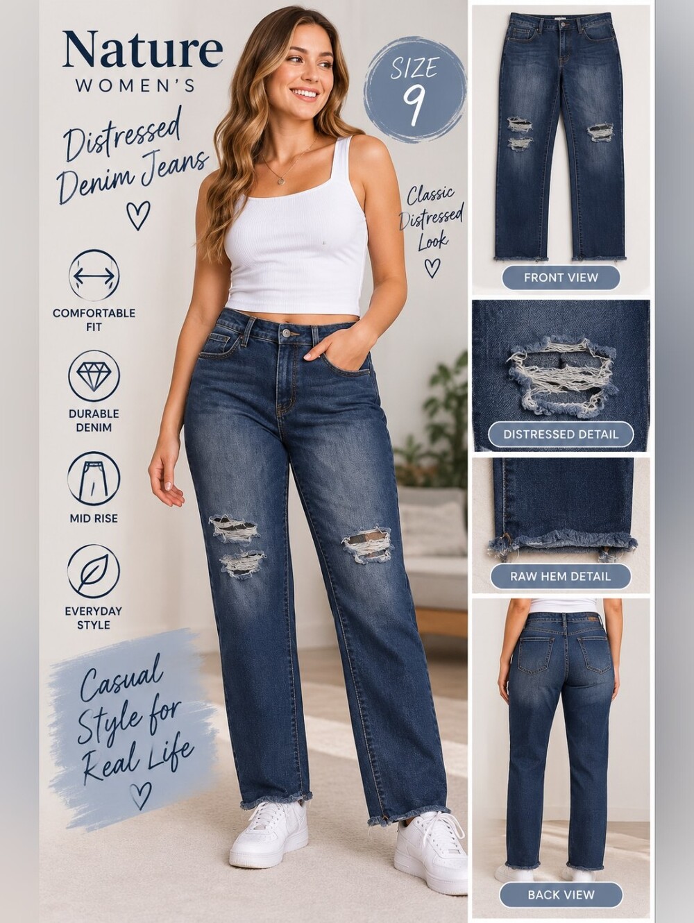 Nature Women's size 9 denim distressed jeans #11